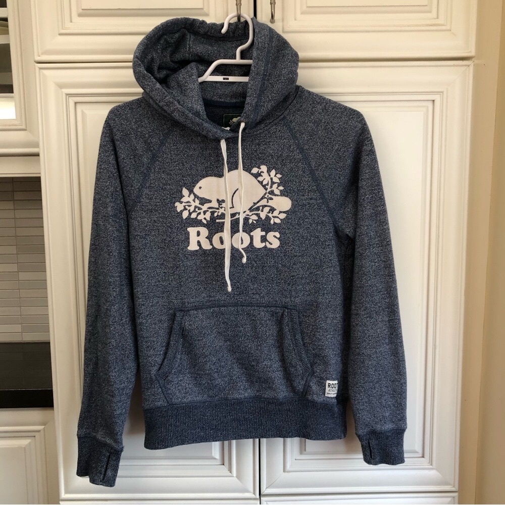 Roots blue salt and pepper kangaroo pouch hoodie - Picture 1 of 10